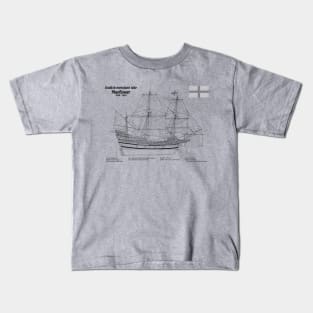 Mayflower plans. America 17th century Pilgrims ship - SDpng Kids T-Shirt